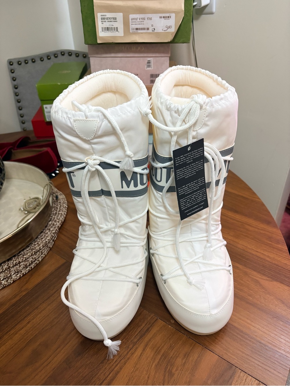 Moon Boot White and Gray Women's Winter Snow Boots